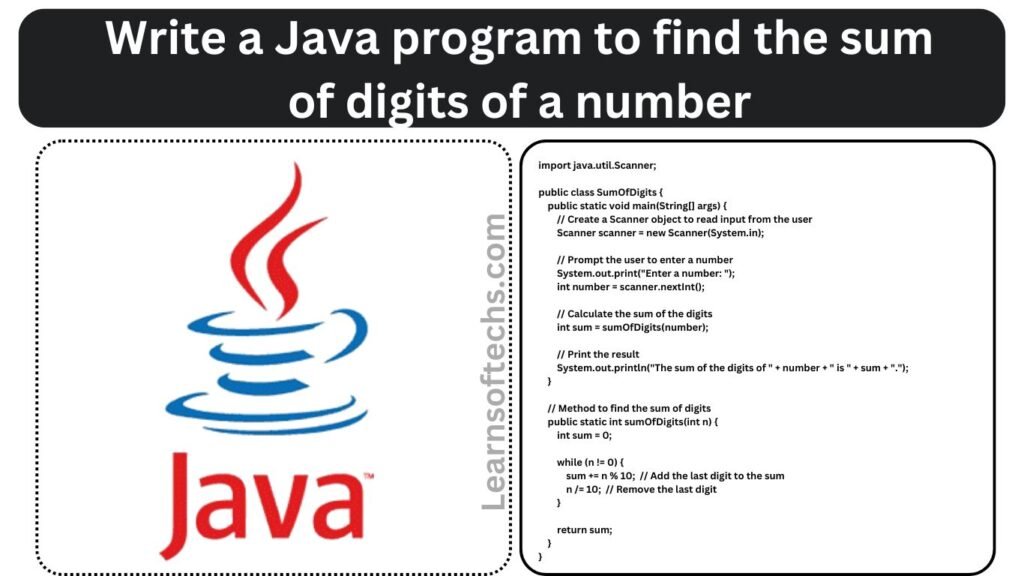 Java program to find the sum of digits of a number